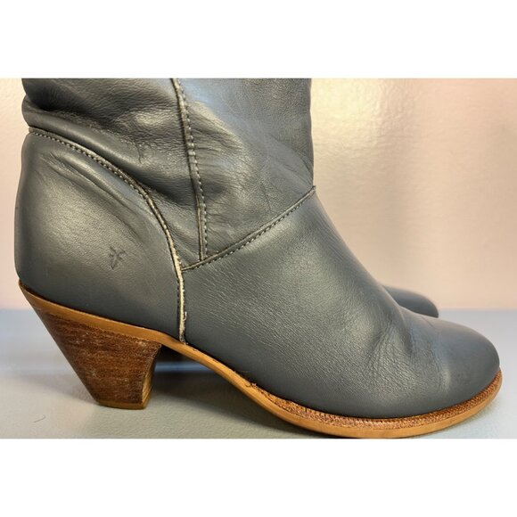 VTG FRYE Tall Leather Heeled Boots Womens 7 Rare Dark Gray - Picture 3 of 12